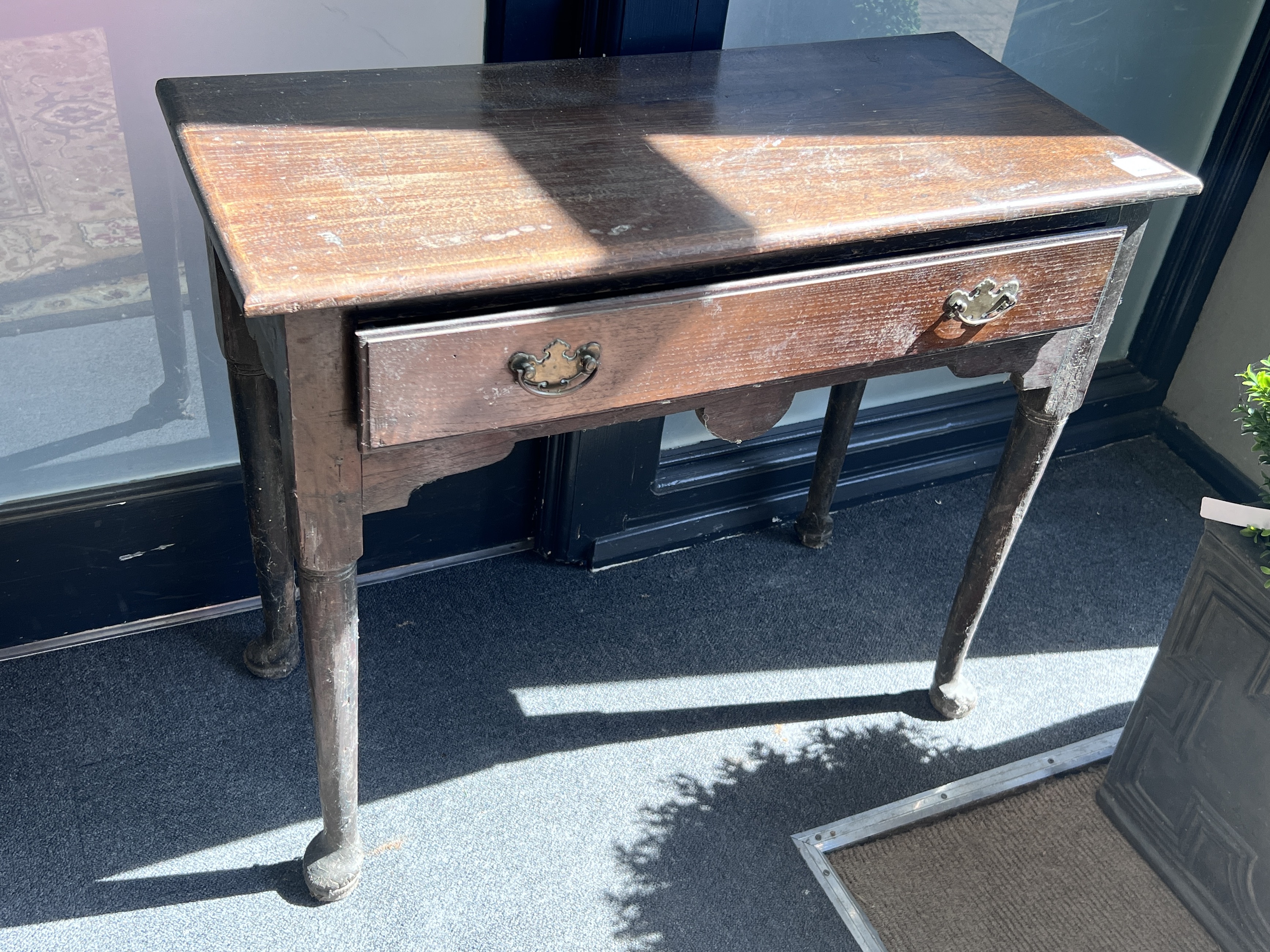 A George III style oak side table, width 82cm, depth 38cm, height 68cm